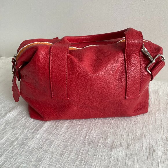 Roots Red Leather Satchel Bag With Stripe Detail - Picture 6 of 16